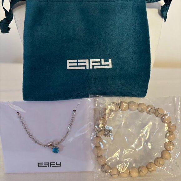 Effy Jewelry - Effy Beige Color Stretch Bracelet and Blue Color Necklace on Silver Chain (18")